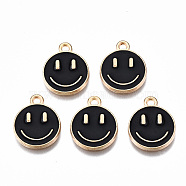 Alloy Enamel Charms, Cadmium Free & Lead Free, Smiling Face, Light Gold, Black, 14.5x12x1.5mm, Hole: 1.5mm(ENAM-S121-165A-RS)