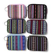 Bohemian Style Stripe Pattern Cotton Cloth Wallets, Change Purse, with Zipper & Iron Key Ring, Mixed Color, 8.6~8.7x11.5~11.55x1.2cm(ABAG-Q043-04)