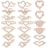 40Pcs 10 Styles Alloy Crystal Rhinestone Connector Charms, Heart Links, Mixed Color, 10~19x18~29x2~4mm, Hole: 1.2~1.8mm, 4pcs/style(ALRI-SC0001-31)