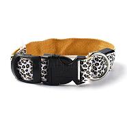 Adjustable Polyester LED Dog Collar, with Water Resistant Flashing Light and Plastic Buckle, Built-in Battery, Leopard Print Pattern, Gold, 355~535mm(MP-H001-A02)