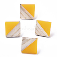 Opaque Resin & Wood Stud Earrings, with 304 Stainless Steel Pin, Rhombus, Gold, 17x18mm, Pin: 0.7mm(EJEW-N017-005A-B05)