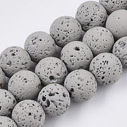 Spray Painted Natural Lava Rock Beads Strands, Round, Gray, 8~9mm, Hole: 0.7mm, about 47~48pcs/Strand, 15.75 inch(40cm)(X-G-N0324-C-02)