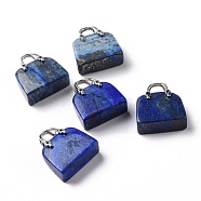 Natural Lapis Lazuli Brass Pendants, Platinum, Bag, 27.5x25x10mm, Hole: 6mm(KK-E274-01P-020)