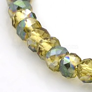 Half Rainbow Plated Faceted Rondelle Electroplate Glass Beads Strands, Dark Goldenrod, 4x3mm, Hole: 1mm, about 120pcs/strand, 16 inch(GLAA-A024C-HR03)