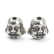 304 Stainless Steel Beads, Buddha, Antique Silver, 10x10x6mm, Hole: 1.8mm(STAS-J037-12AS)