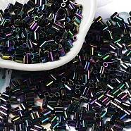 Glass Round Bugle Beads, Metallic Colours, Tube, Rainbow Plated, 3.5~3.8x2~2.5mm, Hole: 1.2mm(SEED-Z002-A-A01)