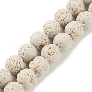 Synthetic Lava Rock Dyed Beads Strands, Round, Floral White, 10mm, Hole: 1mm, about 41pcs/strand, 15.20''(38.6cm)(G-H311-08C-04)