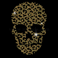 Leopard Print Skull Glass Hotfix Rhinestone, Iron on Appliques, Costume Accessories, for Clothes, Bags, Pants, Gold, 297x210mm(DIY-WH0303-095)