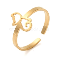 Hollow Cat 304 Stainless Steel Open Cuff Rings for Women, Real 18K Gold Plated, Cat: 11x6mm(RJEW-N048-07G)