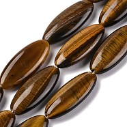 Natural Tiger Eye Beads Strands, Flat Oval, 29~30x12x5.5mm, Hole: 0.7mm, about 13pcs/strand, 14.96''(38cm)(G-B078-E11-01)