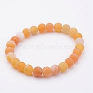 Natural Weathered Agate(Dyed) Stretch Beads Bracelets, Goldenrod, 2 inch(50mm)(BJEW-JB02513-02)