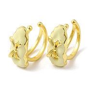 Enamel Bowknot Cuff Earrings, Rack Plating Brass Jewelry for Women, Cadmium Free & Lead Free, Real 18K Gold Plated, 19x8mm(EJEW-G348-03G)