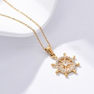 304 Stainless Steel Crystal Rhinestone Helm Pendant Necklaces, Golden, 17.72 inch(45cm), Pendant: 23.5x19.5mm(NJEW-Z057-02A-G)