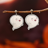 Funny Ghost Resin Stud Earrings, Halloween Costume Gift for Women, White, 53x38mm(FQ7166-2)