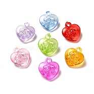 Transparent Acrylic Pendants, Heart with Rose Charm, for Valentine's Day, Mixed Color, 23x21x11mm, Hole: 2.5mm, about 300pcs/500g(TACR-P003-07)