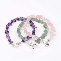 Natural Chip Gemstone Beaded Anklets, with Alloy Bar & Ring Toggle Clasps, 230mm(AJEW-AN00153)