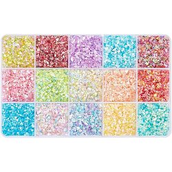 195G 15 Colors Electroplate Glass Chip Beads, No Hole, Nail Art Decoration Accessories for Women, AB Color Plated, Mixed Color, 1~5x1.5~3.5x0.5~2mm, 13g/color(GLAA-OC0001-38)