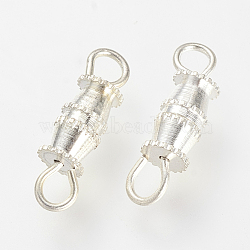 Brass Screw Clasps, Silver Color Plated, 14x4mm, Hole: 3x2mm(KK-R037-179S)