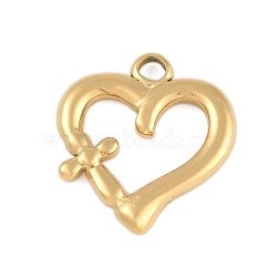 Ion Plating(IP) 304 Stainless Steel Pendants, Heart with Cross Charm, Real 18K Gold Plated, 20x19x2.5mm, Hole: 2mm(STAS-U019-08G)