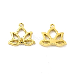 Ion Plating(IP) 304 Stainless Steel Pendant Rhinestone Settings, Lotus Flower, Real 14K Gold Plated, Fit For 1.2mm Rhinestone, 12.5x14x2mm, Hole: 1.2mm(STAS-F284-27G)