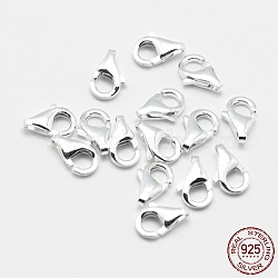 925 Sterling Silver Lobster Claw Clasps, Silver, 8x5x2mm, Hole: 1mm(STER-G019-04-8mm)