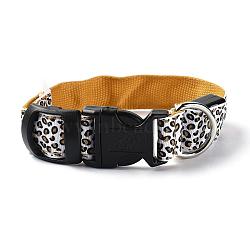 Adjustable Polyester LED Dog Collar, with Water Resistant Flashing Light and Plastic Buckle, Built-in Battery, Leopard Print Pattern, Gold, 355~535mm(MP-H001-A02)