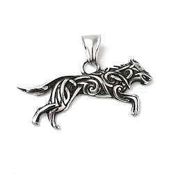 304 Stainless Steel Manual Polishing Pendants, Wolf Charms, Antique Silver, 22x45x4.5mm, Hole: 4x8mm(STAS-G274-20AS)