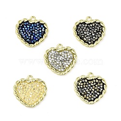 Rhinestone Pendants, with Light Gold Plated Brass Findings, Heart, Cadmium Free & Lead Free, Mixed Color, 21.5x21.5x3mm, Hole: 1.8mm(KK-C246-10LG)