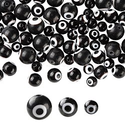 3 Strands 3 Style Handmade Evil Eye Lampwork Round Bead Strands, Black, 6~10mm, Hole: 1mm, about 39~65pcs/strand, 14.17~14.96 inch(36~38cm), 1 strand/style(LAMP-LS0001-12E)