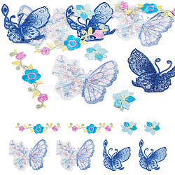 12Pcs 4 Styles Polyester Computerized Embroidery Cloth Iron on/Sew on Patches, Costume Accessories, Appliques, Flower & Butterfly, Mixed Color, 28x30x2mm(PATC-TA0001-43)