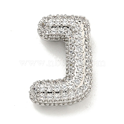 Platinum Plated Brass Micro Pave Cubic Zirconia Pendants, Letter Charms, Letter J, 22x19.5x6mm, Hole: 3.5x2mm(KK-L073-001P-J)