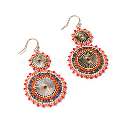 Glass Seed Braided Dangle Earrings for Women, Bohemian Style, Coral, 78x33mm(FIND-PW0024-17B)