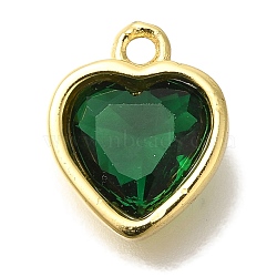 Brass Micro Pave Cubic Zirconia Pendants, Real 18K Gold Plated, Heart Charms, Green, 12.5x10.5x4mm, Hole: 1.5mm(KK-K389-048G-02)