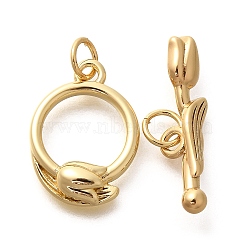 Brass Toggle Clasps, Flower, Real 18K Gold Plated, O: 17x13x3mm, 9.5mm in diameter, jump ring: 5x0.8mm, 3mm inner diameter, bar: 21x5x5mm, , jump ring: 5x0.8mm, 3mm inner diameter(KK-M298-06G)