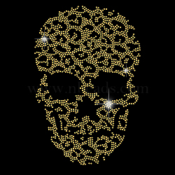 Leopard Print Skull Glass Hotfix Rhinestone, Iron on Appliques, Costume Accessories, for Clothes, Bags, Pants, Gold, 297x210mm(DIY-WH0303-095)