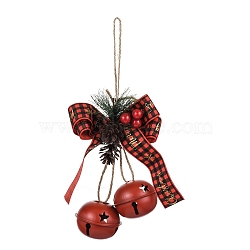 Christmas Theme Cloth Bowknot Pendant Decorations, with Iron Bell for Christmas Tree Hanging Ornaments, Dark Red, 240x180mm(HJEW-Q002-01B)