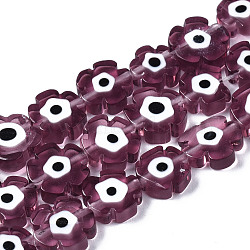 Handmade Lampwork Beads Strands, Flower with Evil Eye, Old Rose, 7~9x7~9x3mm, Hole: 0.8mm, about 50~52pcs/strand, 14.57 inch~15.35 inch(37~39cm)(LAMP-N023-002A-04)