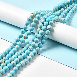 Synthetic Turquoise and Sea Shell Assembled Beads Strands, Dyed, Round, Sky Blue, 4mm, Hole: 0.6mm, about 92pcs/strand, 15.55''(39.5cm)(G-D482-01A-07)