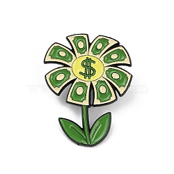 Dollar Enamel Pins, Alloy Lapel Pin Backs for Backpack Clothes, Sunflower, Green, 31x24mm(JEWB-V007-04EB-02)