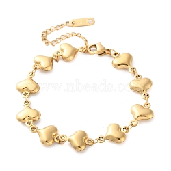 Stainless Steel Heart Link Chain Bracelets for Women, Real 18K Gold Plated, 6-1/4 inch(16cm)(BJEW-Z076-04G)