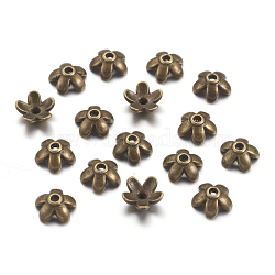 Tibetan Style  Zinc Alloy Bead Caps, Lead Free,Cadmium Free and Nickel Free, Flower, Antique Bronze Color, 6.5x3mm, Hole: 1mm(X-TIBEB-6.5x3-AB-FF)