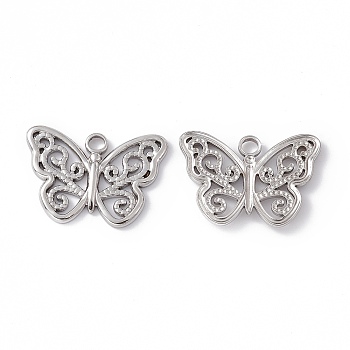 304 Stainless Steel Pendants, Butterfly Charms, Stainless Steel Color, 18x25x2mm, Hole: 2.5mm