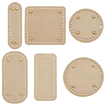 Elite 6Pcs 6 Style Flat Round PU Leather Knitting Crochet Bags Nail Bottom Shaper Pad, with Metal Nail, for Bag Bottom Accessories, Dark Khaki, 12.2~21.7x5~15.1x0.4~1cm, Hole: 4.5~5mm, 1pc/style