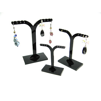 Black Pedestal Display Stand, Jewelry Display Rack, Earring Tree Stand, about 6.3~9.3cm wide, 6.3~10.5cm long. 3 Stands/Set