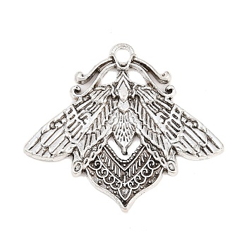 Halloween Tibetan Style Alloy Pendants, Moth with Skull Charms, Antique Silver, 32.5x36.5x2mm, Hole: 2.5mm