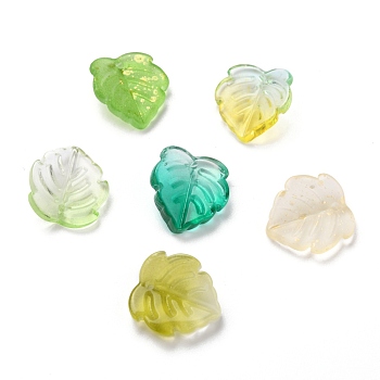 Transparent Glass Pendants, Strawberry Leaf, Mixed Color, 15x14x4mm, Hole: 1mm
