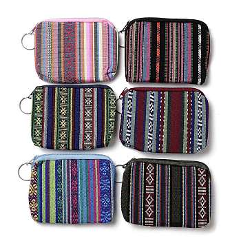 Bohemian Style Stripe Pattern Cotton Cloth Wallets, Change Purse, with Zipper & Iron Key Ring, Mixed Color, 8.6~8.7x11.5~11.55x1.2cm