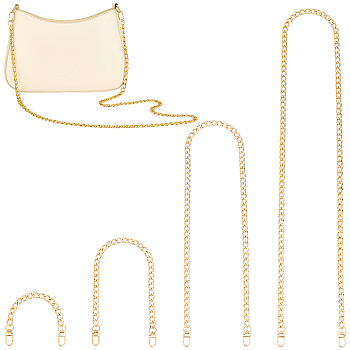 4Pcs 4 Styles Aluminum Chain Bag Extension Chains, for Bag Replacement Accessories, Golden, 200~1200x8mm, 1pc/style