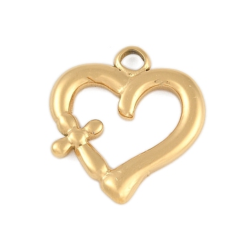 Ion Plating(IP) 304 Stainless Steel Pendants, Heart with Cross Charm, Real 18K Gold Plated, 20x19x2.5mm, Hole: 2mm