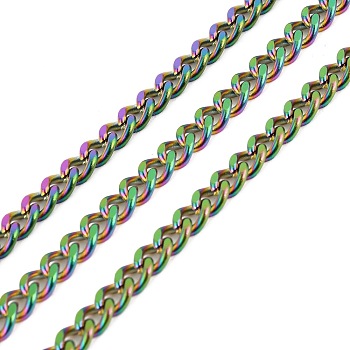 Vacuum Plating 304 Stainless Steel Cuban Link Chains, Unwelded, with Spool, Rainbow Color, 6x4.5x2mm, about 32.81 Feet(10m)/Roll